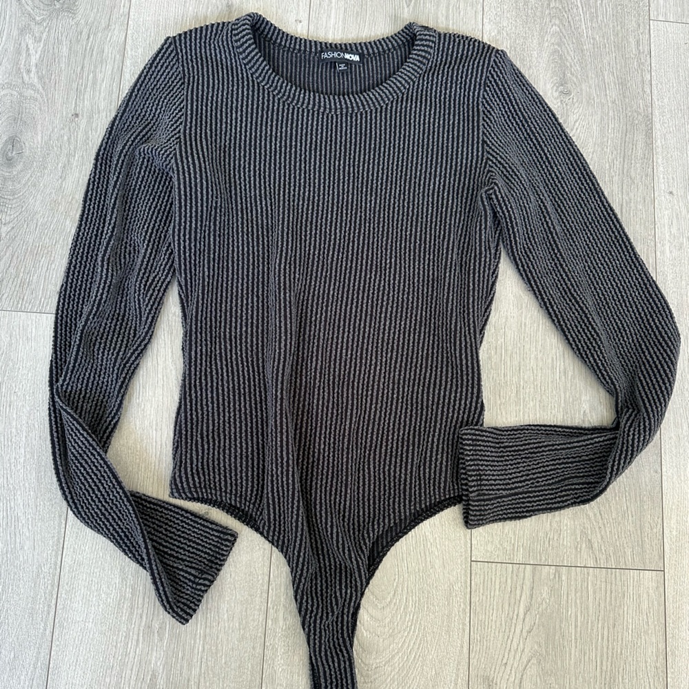 Fashion Nova Charcoal Ribbed Knit Top